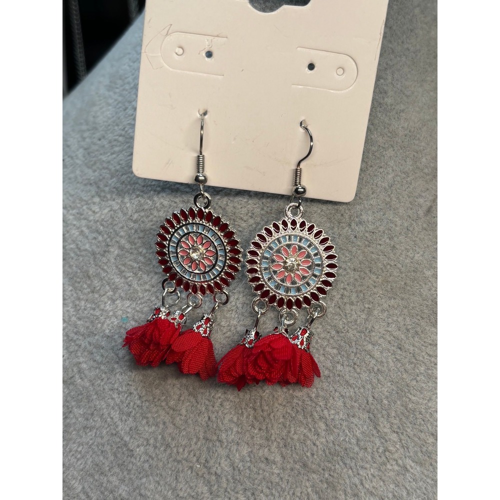 #23. Boho Dangle Earrings Red Tassel Fringes
